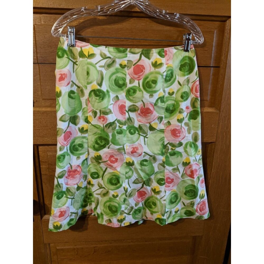 Peck & Peck Size 8 Floral Skirt Flare A-line Green Bright Lined Modest